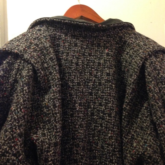 Vintage 80’s  tweed jacket genuine Leather ML - Picture 3 of 14